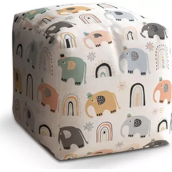 Taburet Taburet Kostka Animovaní sloni: 40x40x40 cm - Sablio