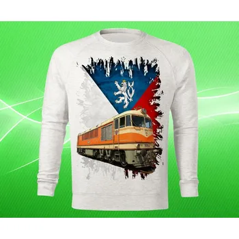 Pánská mikina mikina s lokomotivou T678 POMERANČ dámská S (mikina s vlakem světle šedý melír)