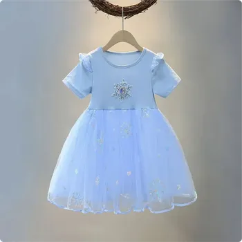Frozen (Ledové království) Dětské šaty s vločkami na motivy oblíbené pohádky " Ledové království" Barva: modrá, Velikost: 7-8T/140