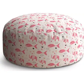 Sedací pytel Kulatý taburet Circle Růžové rybky a sloni: 38x48 cm - Sablio