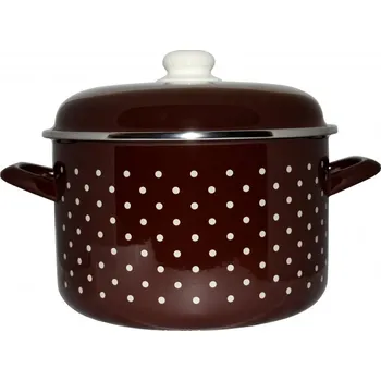 Hrnec Metalac Hnědý puntík, hluboký smaltovaný hrnec Standard s poklicí 16 cm, 2 l