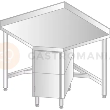 Počítačový stůl Stůl přístěnný rohový z nerezové oceli se skříňkou, zadní lištou a okapovou lištou, 868x968x600x700x379x850 mm | DORA METAL, DM-S-3110
