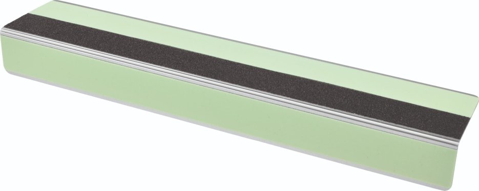 Luminiscenční protiskluzový profil na schodové hrany WT-5409–minerální granulát v syntetické pryskyřici, černá-luminiscenční, 1000×31×56 mm