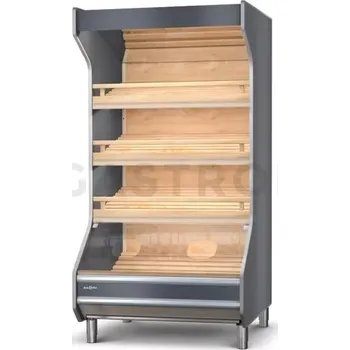 Regál pekařský s lakovaným opláštěním, osvětlení LED, horní osvětlení, bukové police nakloněné, boční stěny jsou z obyčejné desky, 860x1000x2030 mm | RAPA, RP-A