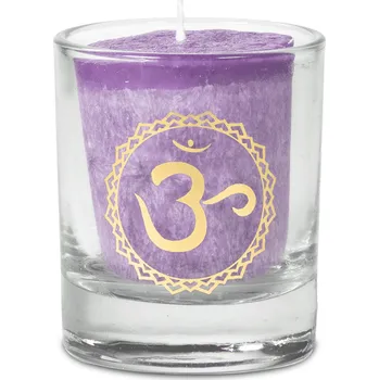 Svíčka Milujeme Kameny 7. čakra - pačule, labdanum, kadidlo - Čakrová vonná svíčka 24505