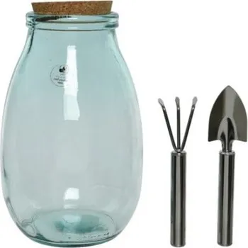 Váza Sada aerarium + nářadí, sklo a kov