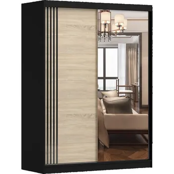 Šatní skříň Eoshop Šatní skříň Vis 07, Dub Sonoma / Černá se zrcadlem, osvětlení: ne