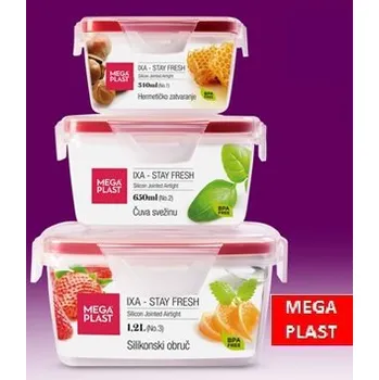 Dóza na potraviny MEGA PLAST Mega Plast, Box IXA Premium, set 0,34 l + 0,65 l + 1,2 l, červená nebo modrá