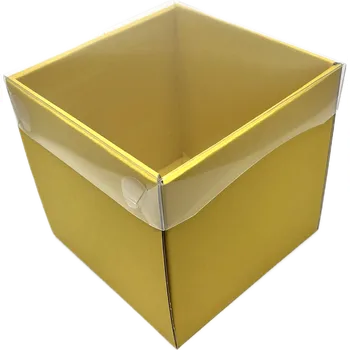 Krabička na výslužku Dárková krabička s průhledným víkem 15x15x15 cm ve žluté barvě