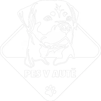 Samolepicí dekorace na vozidlo Pes v autě Rotvajler samolepka na auto - bílá / 15x15 cm