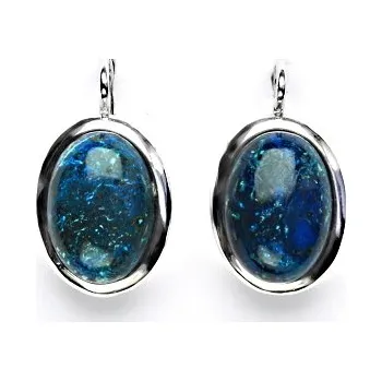 Náušnice Stříbrné náušnice, přírodní chryzokol tmavý, 14 x 10 mm, NK 1454