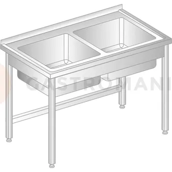 Nerezový dřez Stůl přístěnný z nerezové oceli s 2 dřezy 1200x600x850 mm | DORA METAL, DM-3009
