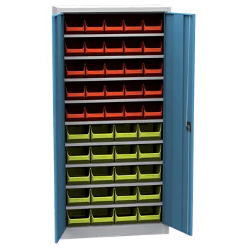 Skříň s plastovými zásobníky (45 ks) PRSPP11A, šedá/modrá