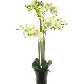 umělá květina Umělá orchidej Bora, v květináči, 8 výhonů, bílá, výška 110 cm