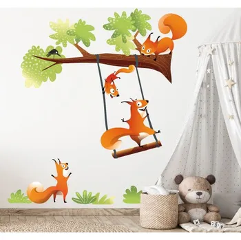 Samolepící dekorace Nálepky na zeď veverky na větvi - Plotbase, s.r.o., 120x80cm