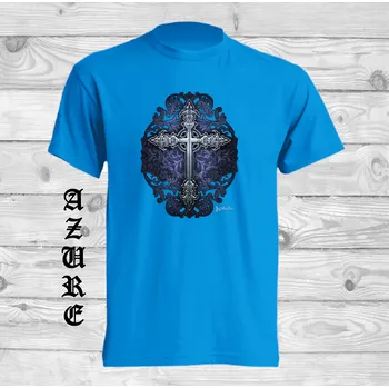 Chlapecké tričko detske-levne-bavlnene-tricko-potisk-goticky-kriz Barva: Azure - azurově modrá, velikost: 140