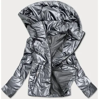 Stříbrná lesklá dámská bunda s kapucí (B9575) odstíny šedé 50