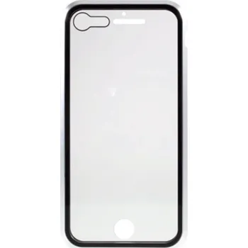 Pouzdro na mobilní telefon Ochranný kryt s hliníkovým magnetickým rámečkem a ochraným sklem pro Apple iPhone 8 - stříbrný