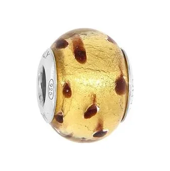 Přívěsek Stříbrný navlékací korálek zlatý s tmavými flíčky