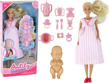 Panenka LEAN Toys Anlily těhotná panenka v růžových šatech