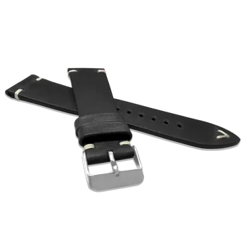 Řemínek na hodinky Černý kožený řemínek LAVVU Retro Top Grain LSNUB Šířka řemínku: 22mm
