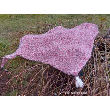 Šátek Mrazivé červánky - ručně pletený šátek , zakončený střapečkem (dámský doplněk)