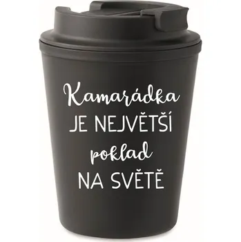 Termohrnek KAMARÁDKA JE NEJVĚTŠÍ POKLAD NA SVĚTĚ - černý termohrnek 300 ml