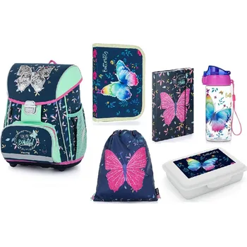 Školní batoh Školní sada set 6ks PREMIUM Motýl batoh, penál, sáček, box na sešity, na svačinu, láhev 9-11722/06