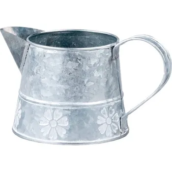 Konev Malá plechová konev bordura kvítek, šedá, bílá 185x115x105mm