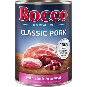 Krmivo pro psa 24x400g Rocco Classic vepřové, kuřecí a telecí, vlhké krmivo pro psy