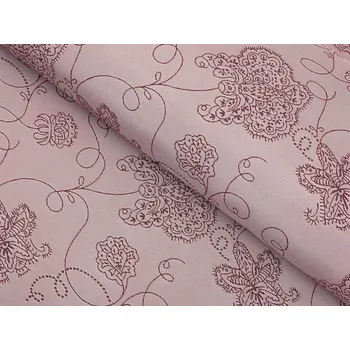 Teflonová látka na ubrusy TF-077 Květované ornamenty na starorůžovém - šířka 170 cm