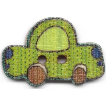 Knoflík Knoflík dřevěný, 25x17mm, dekorační, auto, zelené
