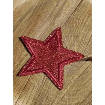 Textilní nažehlovací páska Nažehlovačka hvězda s glitry červená