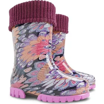 Dívčí holínky Demar Twister Lux PRINT M (paví pera) - Dětské gumáky 32 - 33