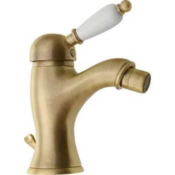 Vodovodní baterie KIRKÉ WHITE stojánková bidetová baterie s výpustí, bílá páčka, bronz