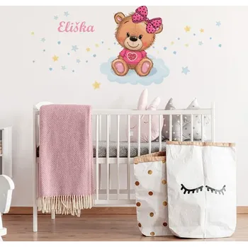 Samolepící dekorace Nálepky na zeď medvídek se jménem růžová - Plotbase, s.r.o., 45x60cm