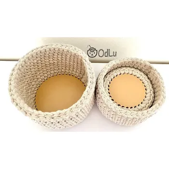 Sada 2 háčkovaných košíků a 4 podšálků