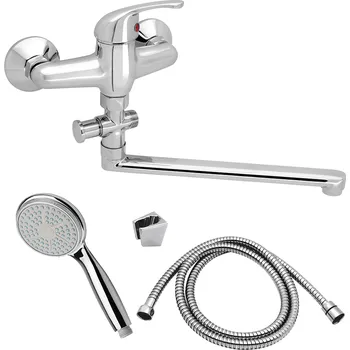 Vodovodní baterie Slovarm - EA.3518-150 - Baterie vanová nástěnná pro bytová jádra, s příslušenstvím, ramínko ploché, L 300 mm, rozteč 150 mm - 481229