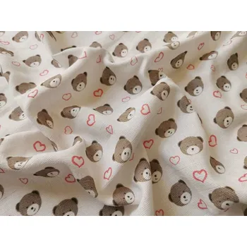 Kojenecká láhev PREM Látková plena s potiskem Méďa srdíčko růžová Bavlna, 70/70 cm