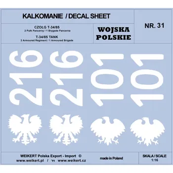 Plastikový model Weikert decals 1/16 Polish Army T-34/85, 2nd Regim.,1st Arm.Brig.