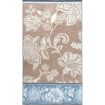 SCANquilt plážová osuška VELUR flora béžovomodrá 100 x 180 cm