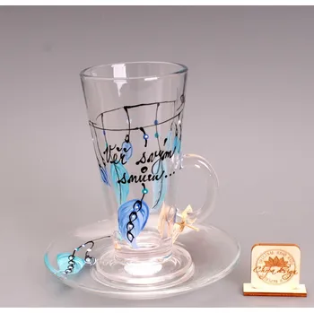 Sada hrnek latte s podšálkem - věř svým snům - modrý