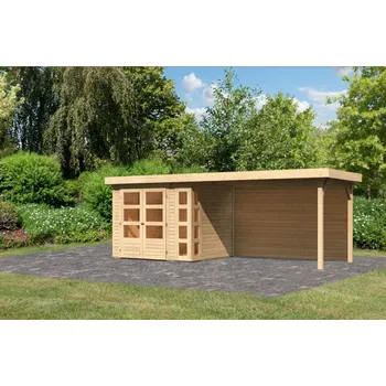Zahradní domek Dřevěný domek KARIBU KERKO 3 + přístavek 2,8 m včetně zadní stěny Varianta: dřevěný domek KARIBU KERKO 3 + přístavek 280 cm včetně zadní stěny (9187) natur LG2960