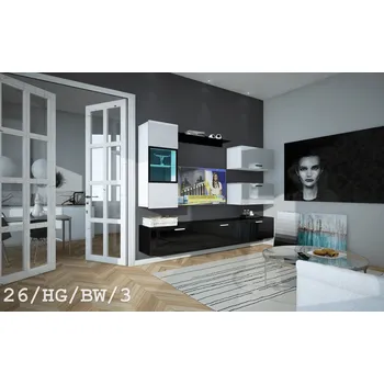 Obývací stěna Ral Obývací stěna Mercury 2 - Bílo/černý lesk