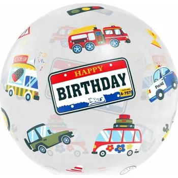 Balónek Průhledný balónek s obrázky vozidel a nápisem HB, 46cm