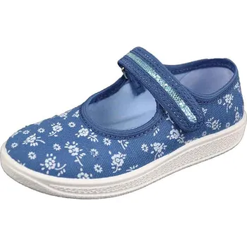 Dívčí baleríny SKARPOL Balerínky bačkory Pszczolka 076-31 modrotiskové s koženou stélkou velikost: 32