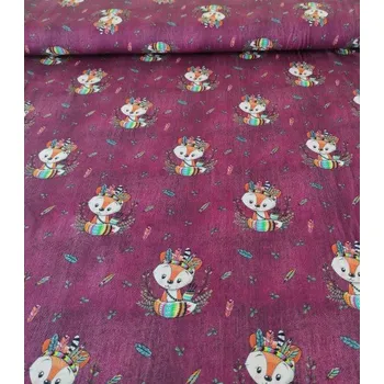 Metráž úplet bavlněný Liška na vínové | RTex