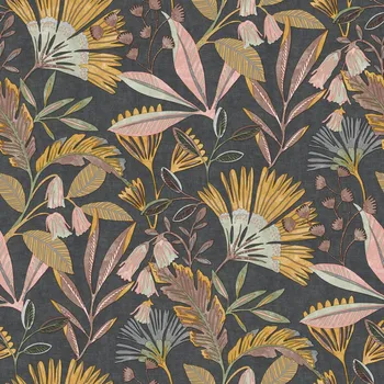 Tapeta Černá vliesová tapeta na zeď, květiny a listy, A63803, Vavex 2025