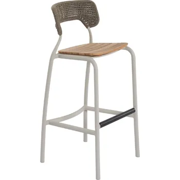 Béžová zahradní barová židle No.102 Mindo s teakovým sedákem 78,5 cm