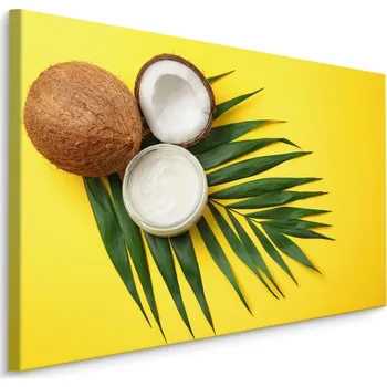 Obraz MyBestHome BOX Plátno Listové A Kokosové Ovoce Na Žlutém Podkladu Varianta: 30x20